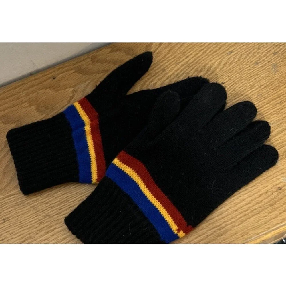 Vintage Eddie Bauer EBTEK GLOVES Striped Acrylic Made in USA Gaper Day Black